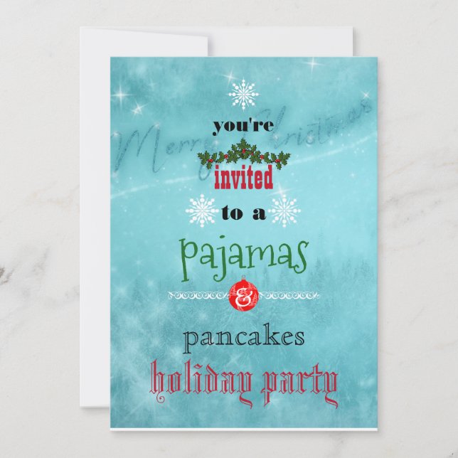 Christmas Holiday Pajamas & Pancakes Family Party  Invitation (Front)