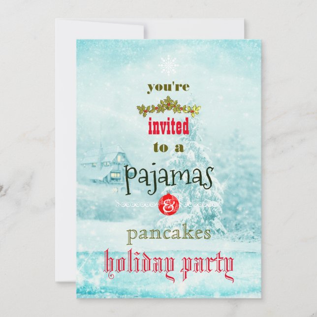Christmas Holiday Pajamas & Pancakes Family Party Invitation (Front)