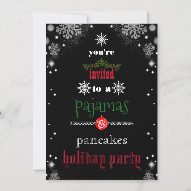 Christmas Holiday Pajamas & Pancakes Family Party  Invitation (Front)