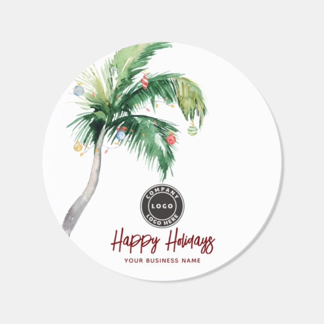 Christmas Holiday Palm Tree Business Logo Classic Round Sticker (Single)