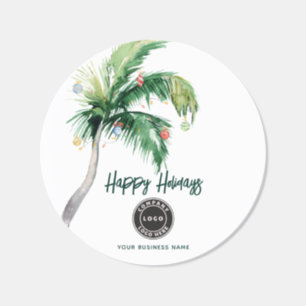 Christmas Holiday Palm Tree Business Logo  Classic Round Sticker