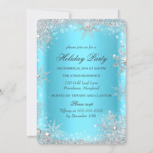 Christmas Holiday Party Blue Winter Wonderland Invitation
