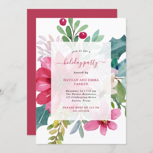 Christmas Holiday Party  Bright Watercolor Floral Invitation