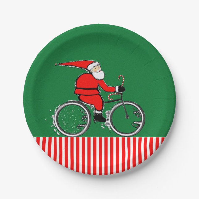 Christmas Holiday Party Cyclist Paper Plates (Front)