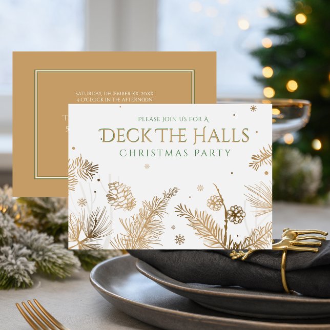 Christmas Holiday Party - Deck The Halls - Gold  Invitation (Christmas Holiday Party - Deck The Halls - Gold Invitation)