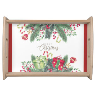 Christmas Holiday Party Dinner Green Red Festive Serving Tray