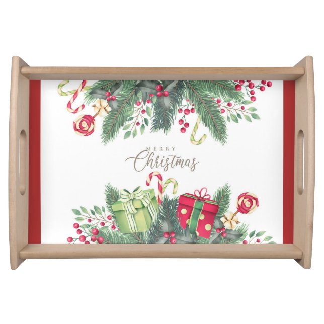 Christmas Holiday Party Dinner Green Red Festive Serving Tray (Front)