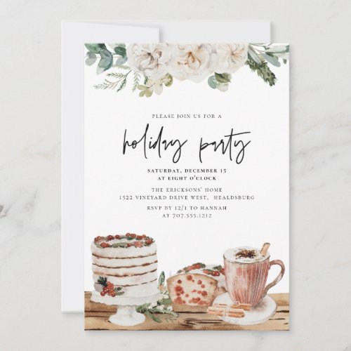 Christmas Holiday Party Dinner Modern Floral Xmas Invitation