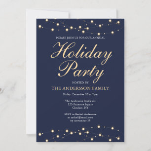 Christmas Holiday Party Elegant Gold String Lights Invitation