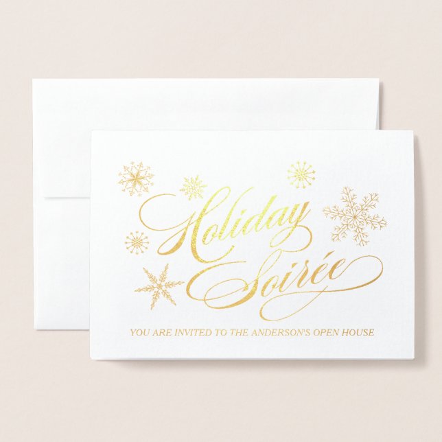 Christmas Holiday Party Elegant Snowflakes Invite (Front With Envelope)