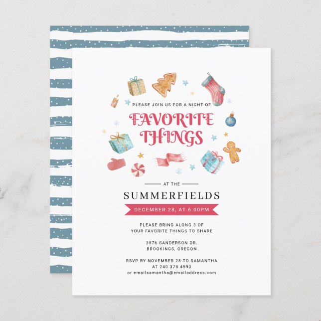 Christmas Holiday Party Favorite Things Invitation (Front/Back)