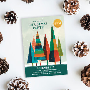 Christmas Holiday party. Geometric woodland pines Invitation