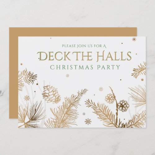 Christmas Holiday Party Gold Deck The Halls  Invitation