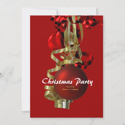 Christmas holiday party gold red baubel invitation