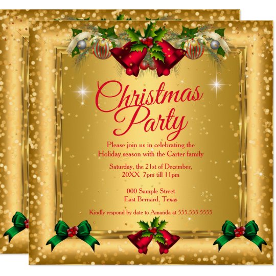 Christmas Holiday Party Gold Red Glitter Photo Invitation | Zazzle.com