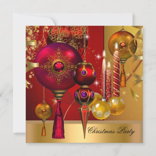 Christmas Holiday Party Gold Red Xmas Balls Personalized Announcement