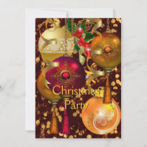 Christmas Holiday Party Gold Red Xmas Glitter 2 Invitation
