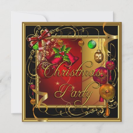 Christmas Holiday Party Gold Red Xmas Glitter Invitation