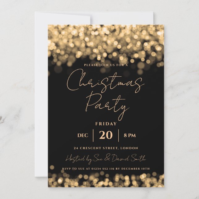 Christmas Holiday Party Gold Shimmering Lights Invitation (Front)
