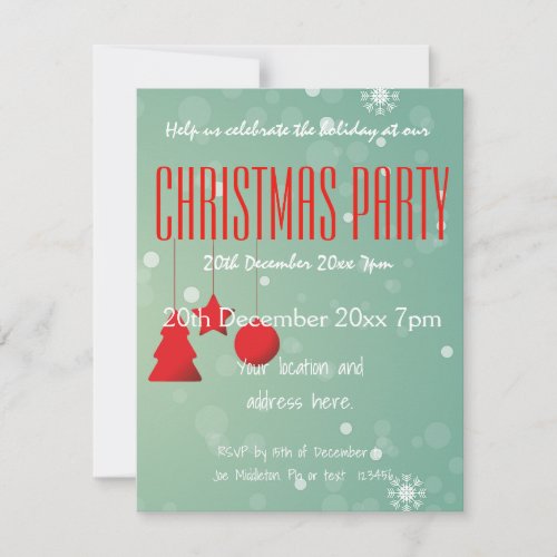 Christmas Holiday Party Green Red  Baubles  Invitation