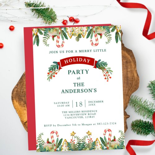 Christmas  Holiday Party Greenery and Cookies Invitation