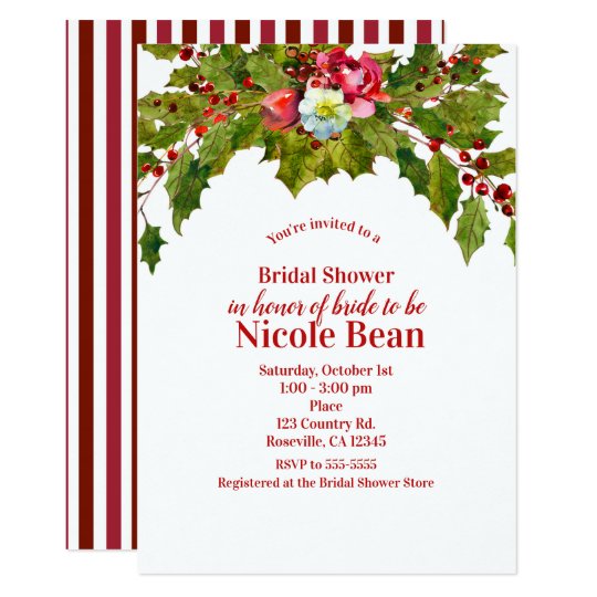 Christmas Holiday Party Holly Berry Bridal Shower Invitation | Zazzle.com