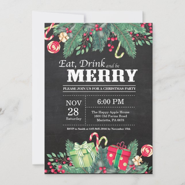 Christmas Holiday Party Invitation Chalkboard (Front)