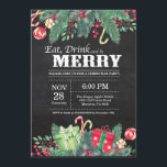 Christmas Holiday Party Invitation Chalkboard<br><div class="desc">Christmas Holiday Party Invitation. Eat,  Drink and be Merry. Chalkboard Black and White background. Christmas Decorations. For further customization,  please click the "Customize it" button and use our design tool to modify this template.</div>