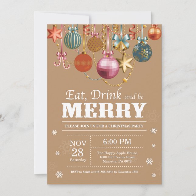 Christmas Holiday Party Invitation Eat Drink Merry (Front)
