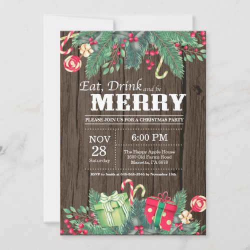 Christmas Holiday Party Invitation Rustic Wood
