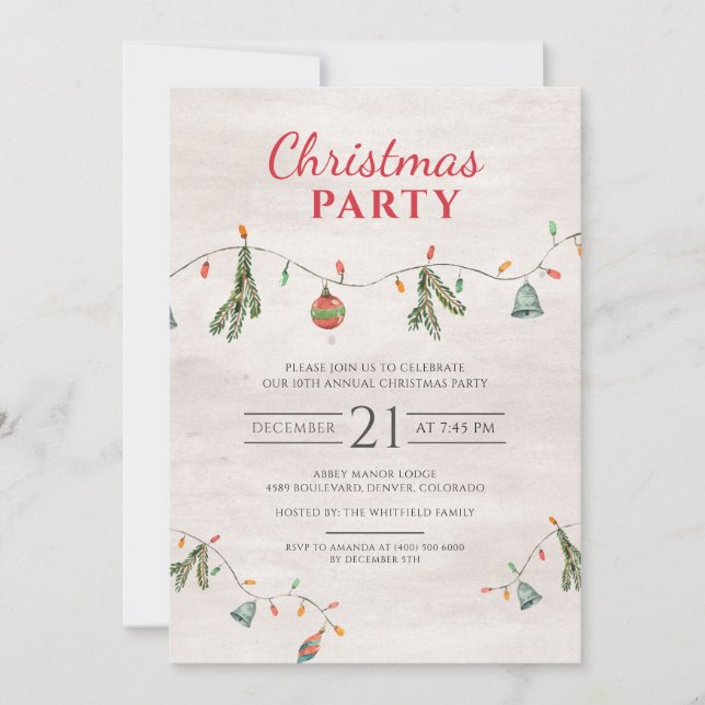 Christmas Holiday Party Lights and Decor Invitation (Front)