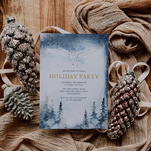  Christmas Holiday Party Modern Blue Forest Owl  Invitation