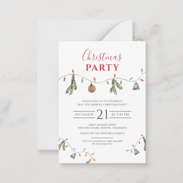 Christmas Holiday Party Modern Minimalist Note Card (Front)