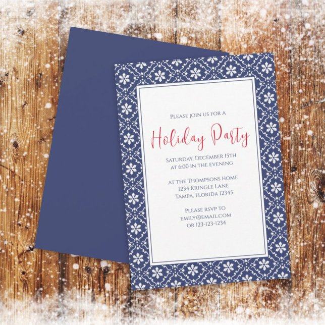 Christmas Holiday Party Navy Blue Snowflake Cute Invitation (Creator Uploaded)