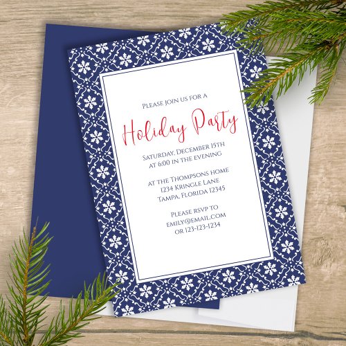 Christmas Holiday Party Navy Blue Snowflake Cute Invitation