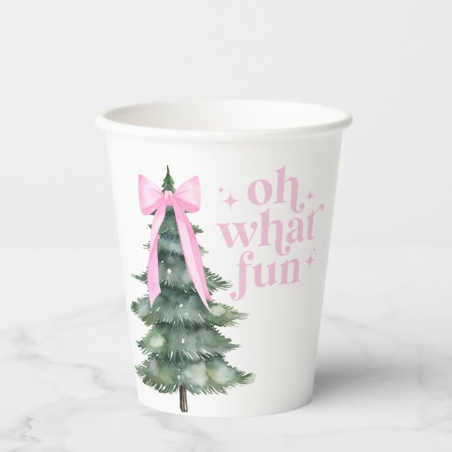 Christmas Holiday Party Oh What Fun Pink Paper Cups (Front)