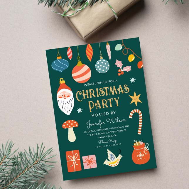Christmas Holiday Party Ornament & Lights Invitation (Creator Uploaded)