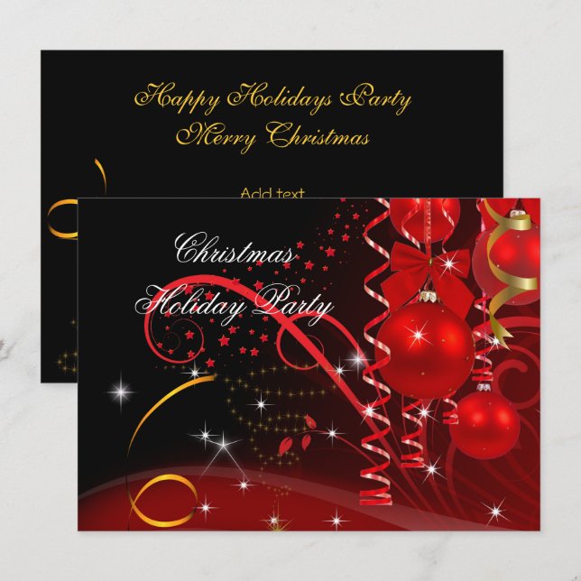 Christmas Holiday Party Red Black Gold Balls Invitation (Front/Back)