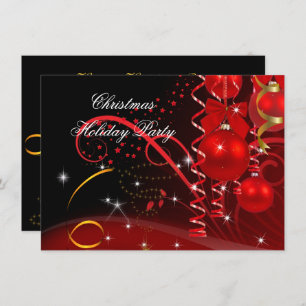Christmas Holiday Party Red Black Gold Balls Invitation