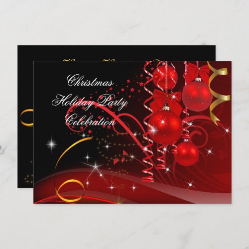 Christmas Holiday Party Red Black Gold Balls Invitation