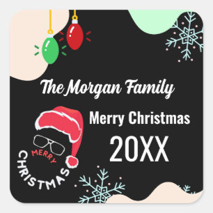 Christmas Holiday Party Red Black Square Sticker
