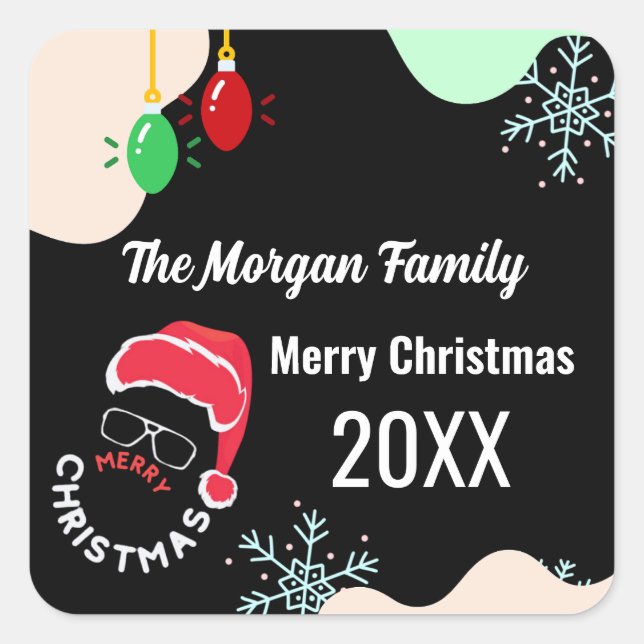 Christmas Holiday Party Red Black Square Sticker (Front)