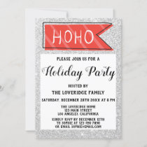 Christmas Holiday Party Red & Gray Silver Glitter Invitation