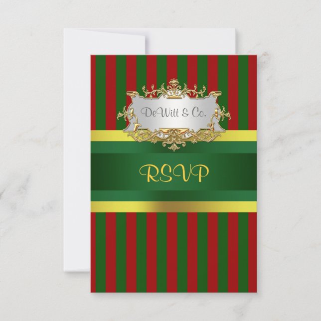 Christmas Holiday Party Red Grn Gold RSVP (Front)