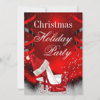 Christmas Holiday Party Red High Heel Santa hat Invitation