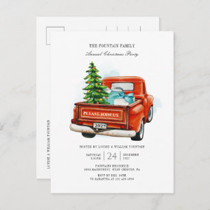 Christmas Holiday Party Red Vintage Truck Invitation Postcard
