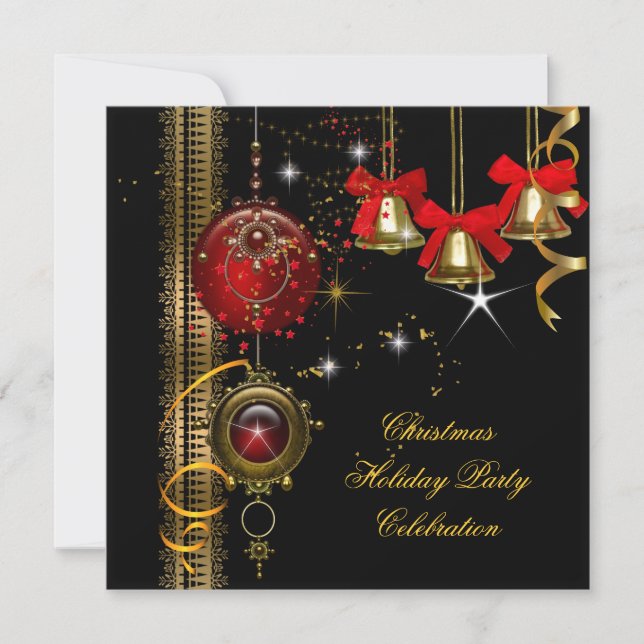 Christmas Holiday Party Red White Black Gold Invitation (Front)