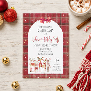 Christmas Holiday Party Reindeer Red Plaid Invitation