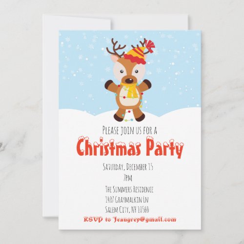 Christmas Holiday Party Reindeer Reindeer Lights Invitation