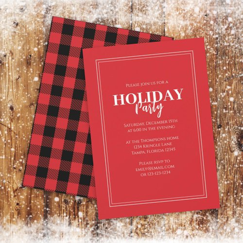 Christmas Holiday Party Rustic Buffalo Plaid  Invitation